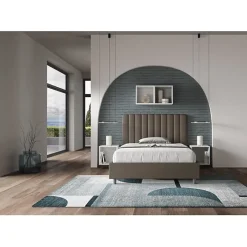 Ityhome Lit coffre rembourré en simili cuir Agueda cappuccino 140x210