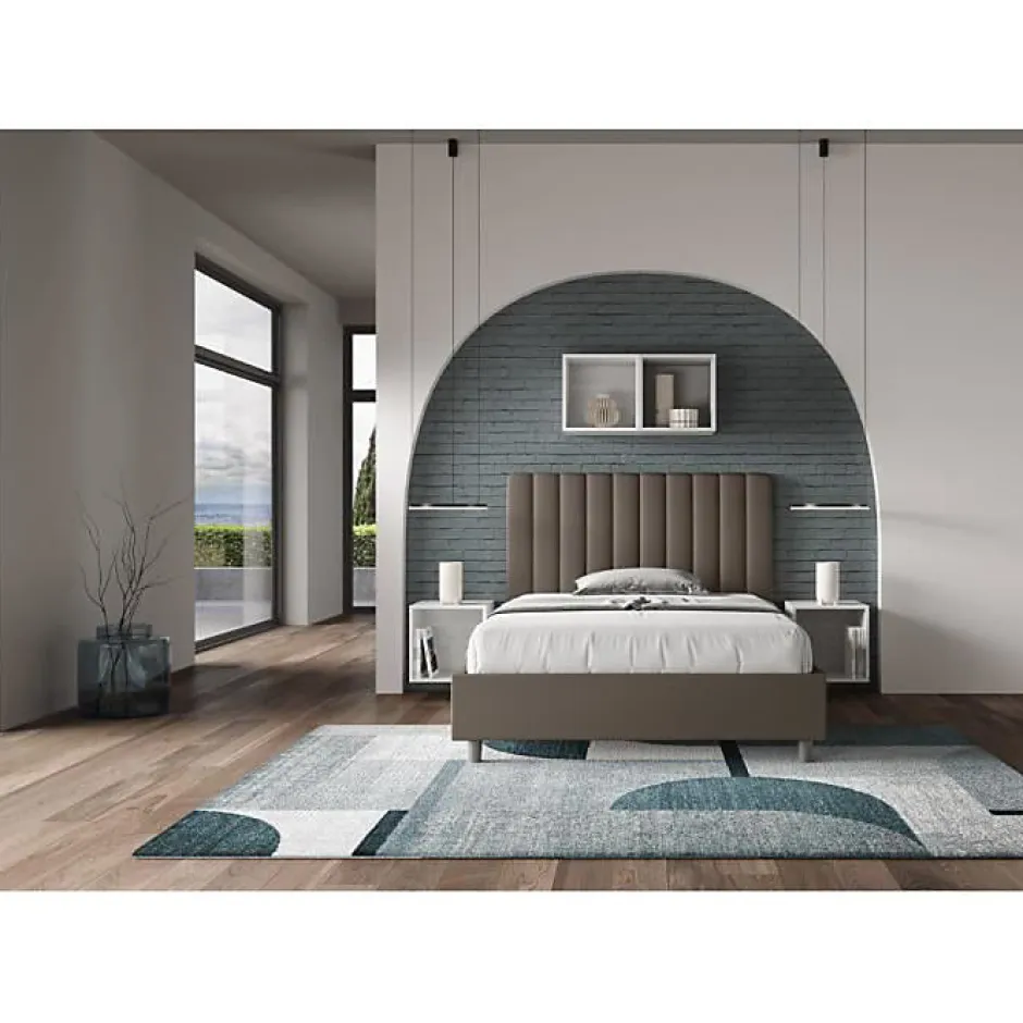 Ityhome Lit coffre rembourré en simili cuir Agueda cappuccino 140x210