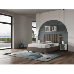 Ityhome Lit coffre rembourré en simili cuir Agueda cappuccino 140x210