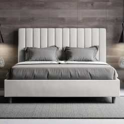 Ityhome Lit coffre rembourré en simili cuir blanc Agueda 160x200
