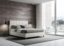 Ityhome Lit coffre rembourré en simili cuir blanc Agueda 160x200