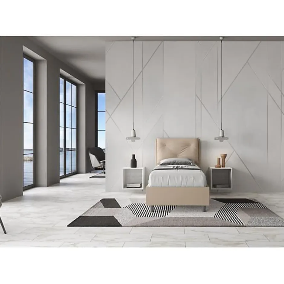 Ityhome Lit coffre rembourré en simili cuir gris tourterelle Appia 80x210