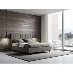 Ityhome Lit coffre rembourré en simili cuir Agueda cappuccino 160x210
