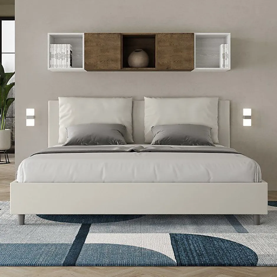 Ityhome Lit coffre rembourré en simili cuir blanc Antea 200x200