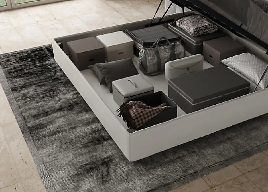 Ityhome Lit coffre rembourré en simili cuir blanc Antea 200x200