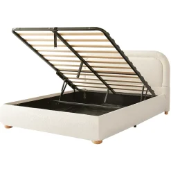 ModernLuxe Lit coffre rembourré 140x190 cm avec rangement - Tête de lit rembourrée - Sommier à lattes - Tissu bouclé - Beige(sans matelas) Outlet