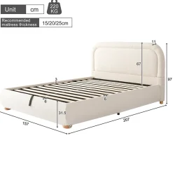 ModernLuxe Lit coffre rembourré 140x190 cm avec rangement - Tête de lit rembourrée - Sommier à lattes - Tissu bouclé - Beige(sans matelas) Outlet