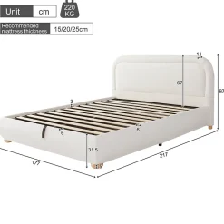 ModernLuxe Lit coffre rembourré 140x190 cm avec rangement - Tête de lit rembourrée - Sommier à lattes - Tissu bouclé - Blanc(sans matelas)