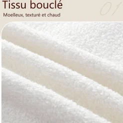 ModernLuxe Lit coffre rembourré 140x190 cm avec rangement - Tête de lit rembourrée - Sommier à lattes - Tissu bouclé - Blanc(sans matelas)