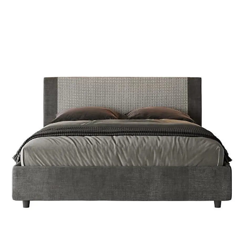 Ityhome Lit coffre rembourré 160x190 en tissu Labirinto 02 gris Rosal