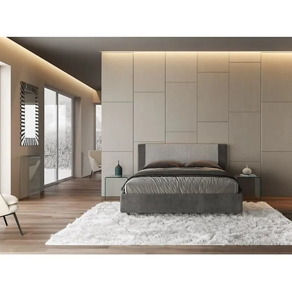 Ityhome Lit coffre rembourré 160x190 en tissu Labirinto 02 gris Rosal