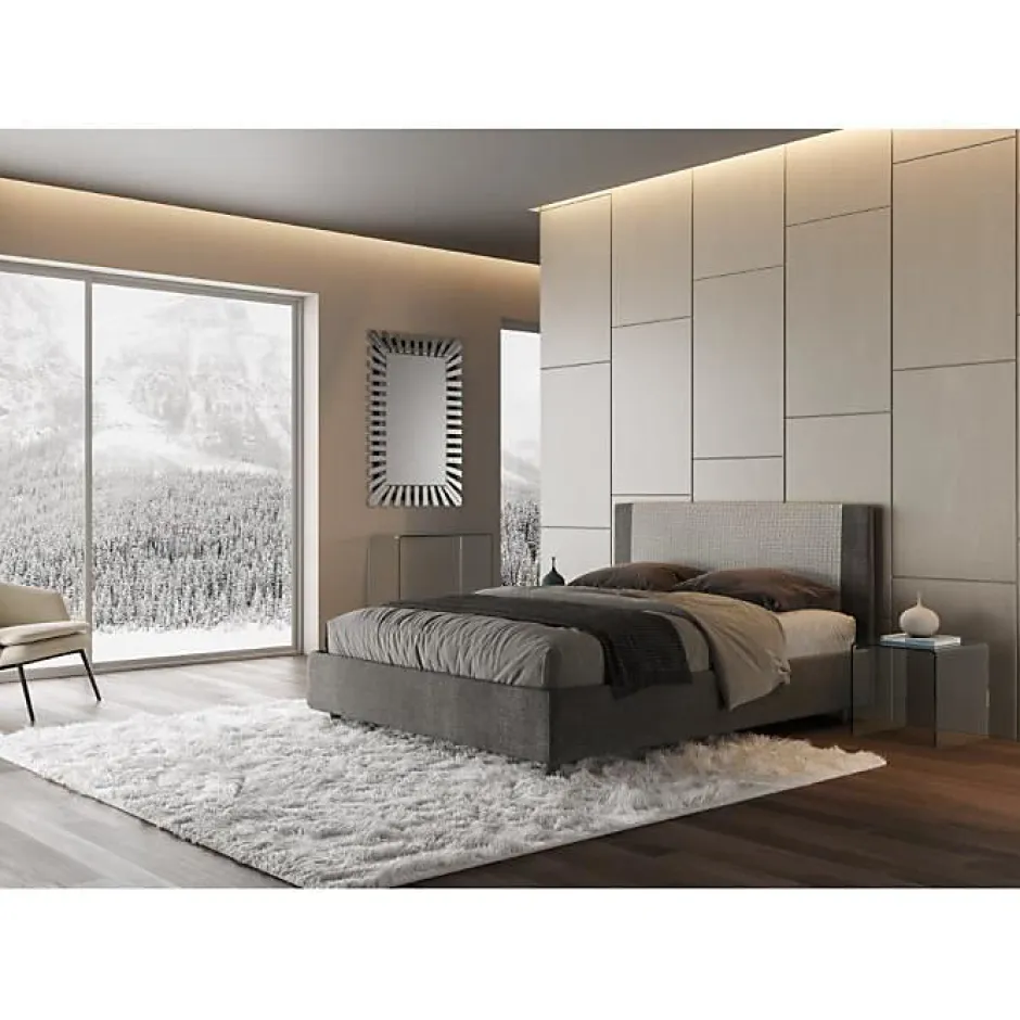 Ityhome Lit coffre rembourré 160x190 en tissu Labirinto 02 gris Rosal
