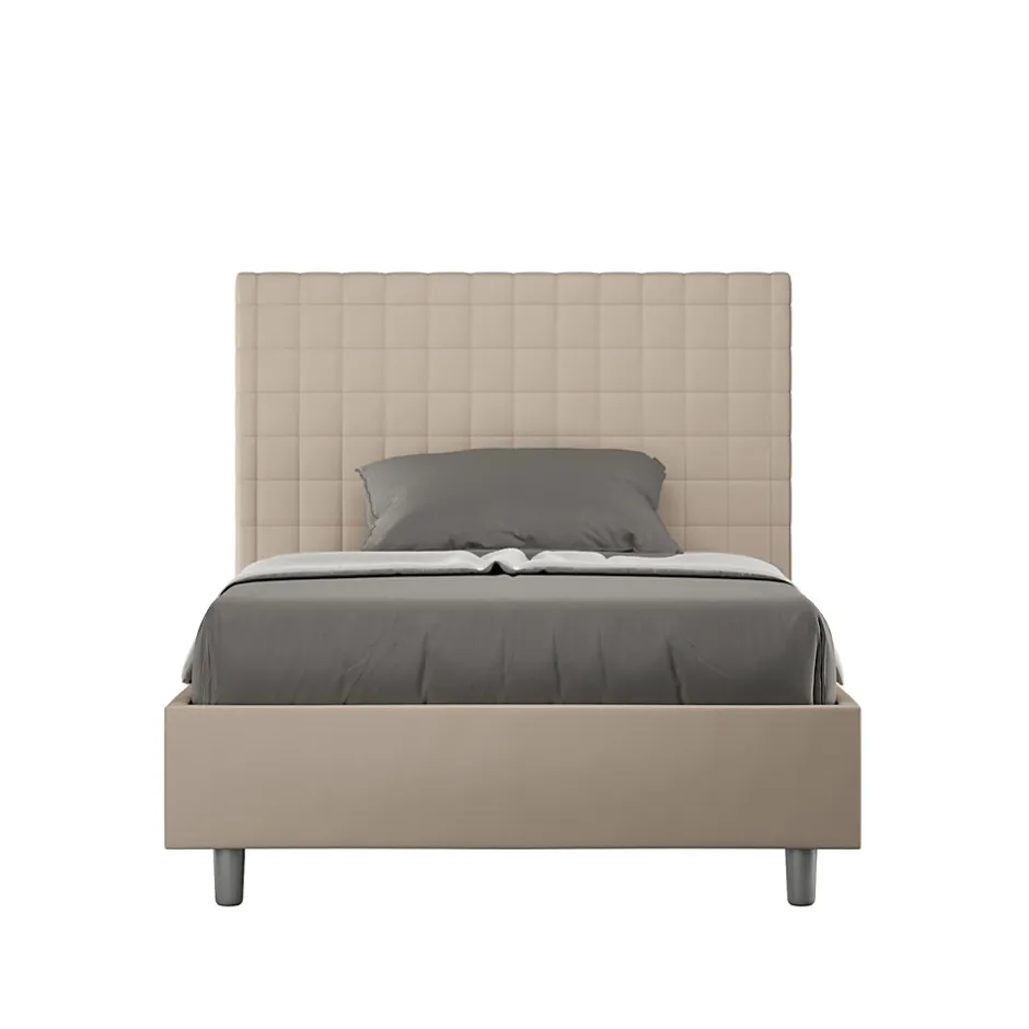 Ityhome Lit coffre rembourré 120x200 Sunny simili cuir gris tourterelle