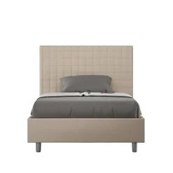 Ityhome Lit coffre rembourré 120x200 Sunny simili cuir gris tourterelle