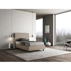 Ityhome Lit coffre rembourré 120x200 Sunny simili cuir gris tourterelle