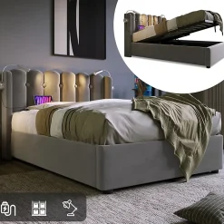 Blackcolors Lit Coffre Simple Rembourré Tête De Lit Rangement Velours 90x200 Gris Clearance