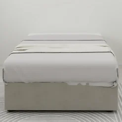 Okwish Lit Coffre Simple 90x200 cm - Lit Avec Vérin Pour Ouverture Facile, Bas et Moderne, Sans Tête de Lit, Sans Matelas, Velours Beige