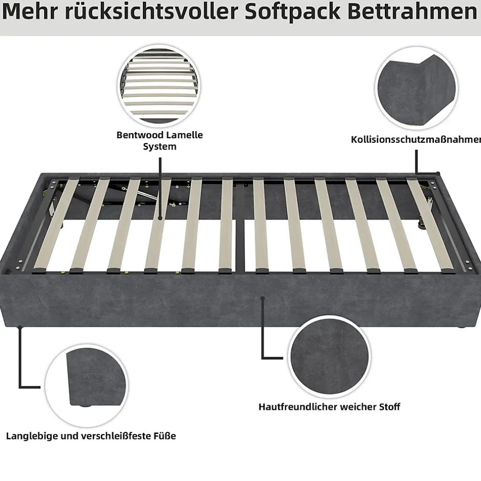 Okwish Lit Coffre Simple 90x200 cm - Lit Avec Vérin Pour Ouverture Facile, Bas et Moderne, Sans Tête de Lit, Sans Matelas, Velours Gris Best