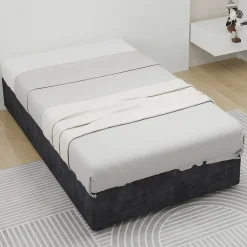 Okwish Lit Coffre Simple 90x200 cm - Lit Avec Vérin Pour Ouverture Facile, Bas et Moderne, Sans Tête de Lit, Sans Matelas, Velours Gris Best