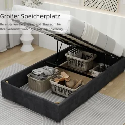 Okwish Lit Coffre Simple 90x200 cm - Lit Avec Vérin Pour Ouverture Facile, Bas et Moderne, Sans Tête de Lit, Sans Matelas, Velours Gris Best