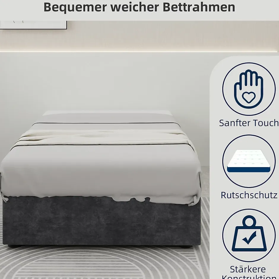 Okwish Lit Coffre Simple 90x200 cm - Lit Avec Vérin Pour Ouverture Facile, Bas et Moderne, Sans Tête de Lit, Sans Matelas, Velours Gris Best