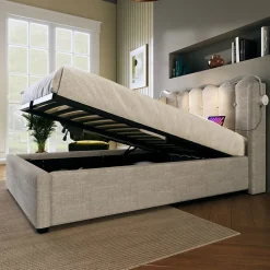 Blackcolors Lit Coffre Simple 90x200cm Rembourré Rangement Lin Naturel Sale