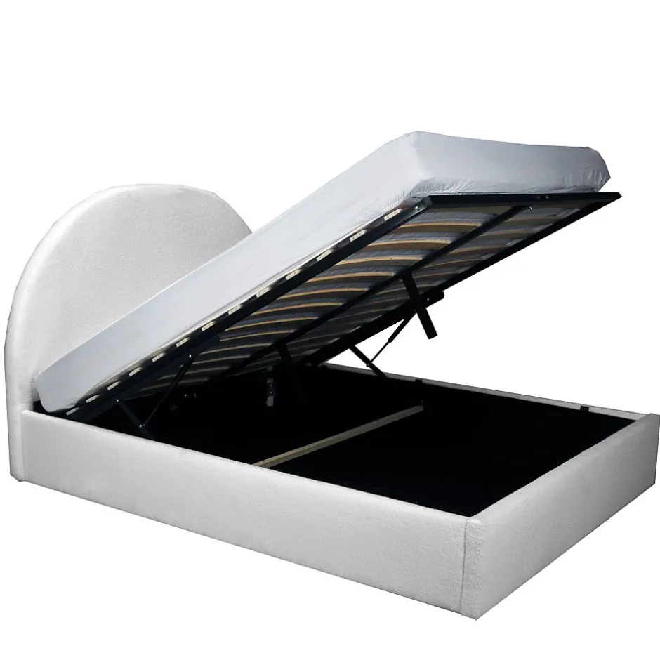 Weber Industries LIT COFFRE TISSU BOUCLETTE 160x200 SHERPA + SOMMIER / Blanc