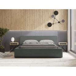 Meublorama Lit coffre VELORA Ardoise bouclé 180x200 cm Tissu velours doux Sommier relevable Rangement intégré Clearance