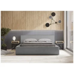 Meublorama Lit coffre VELORA Gris sable bouclé 180x200 cm Tissu velours doux Sommier relevable Rangement intégré Best