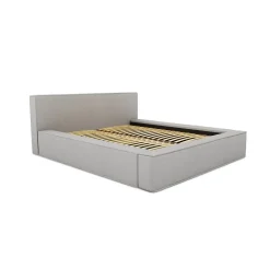 Meublorama Lit coffre VELORA Gris sable bouclé 180x200 cm Tissu velours doux Sommier relevable Rangement intégré Best