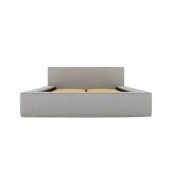Meublorama Lit coffre VELORA Gris sable bouclé 140x200 cm Tissu velours doux Sommier relevable Rangement intégré