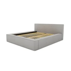 Meublorama Lit coffre VELORA Gris sable bouclé 140x200 cm Tissu velours doux Sommier relevable Rangement intégré