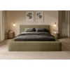 Meublorama Lit coffre VELORA Olive bouclé 160x200 cm Tissu velours doux Sommier relevable Rangement intégré