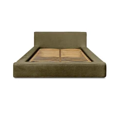 Meublorama Lit coffre VELORA Olive bouclé 160x200 cm Tissu velours doux Sommier relevable Rangement intégré