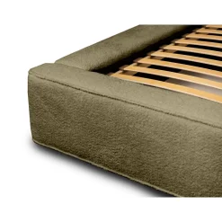 Meublorama Lit coffre VELORA Olive bouclé 160x200 cm Tissu velours doux Sommier relevable Rangement intégré