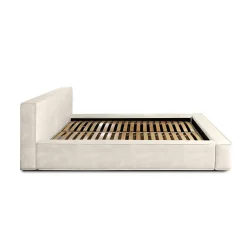 Meublorama Lit coffre VELORA Perle 160x200 cm Tissu velours doux Sommier relevable Rangement intégré