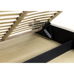 Meublorama Lit coffre VELORA Perle 160x200 cm Tissu velours doux Sommier relevable Rangement intégré