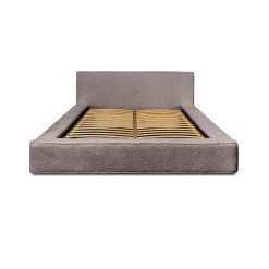 Meublorama Lit coffre VELORA Taupe rosé bouclé 180x200 cm Tissu velours doux Sommier relevable Rangement intégré