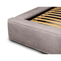 Meublorama Lit coffre VELORA Taupe rosé bouclé 180x200 cm Tissu velours doux Sommier relevable Rangement intégré