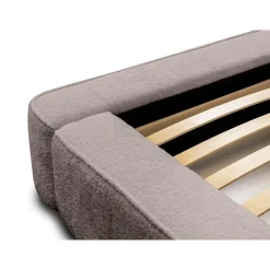 Meublorama Lit coffre VELORA Taupe rosé bouclé 180x200 cm Tissu velours doux Sommier relevable Rangement intégré