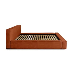 Meublorama Lit coffre VELORA Terracotta 160x200 cm Tissu velours doux Sommier relevable Rangement intégré Best