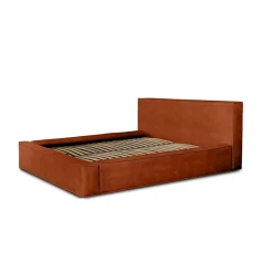 Meublorama Lit coffre VELORA Terracotta 160x200 cm Tissu velours doux Sommier relevable Rangement intégré Best