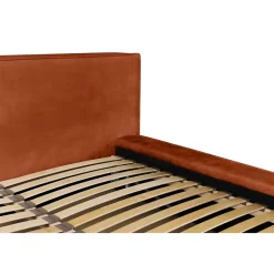 Meublorama Lit coffre VELORA Terracotta 160x200 cm Tissu velours doux Sommier relevable Rangement intégré Best