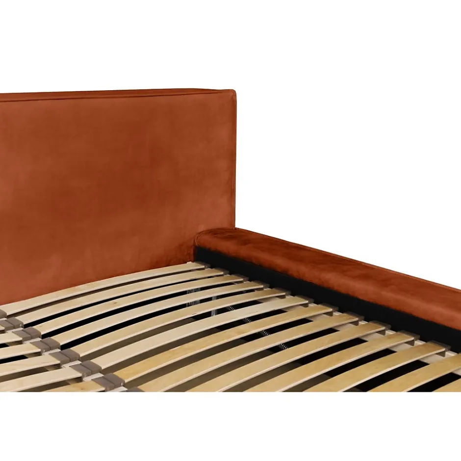 Meublorama Lit coffre VELORA Terracotta 160x200 cm Tissu velours doux Sommier relevable Rangement intégré Best