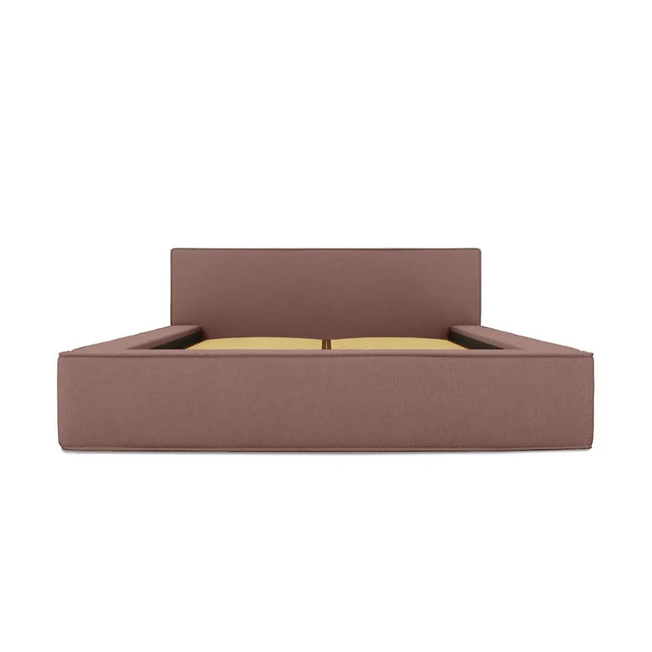 Meublorama Lit coffre VELORA Terre-cuite bouclé 160x200 cm Tissu velours doux Sommier relevable Rangement intégré
