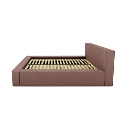 Meublorama Lit coffre VELORA Terre-cuite bouclé 160x200 cm Tissu velours doux Sommier relevable Rangement intégré