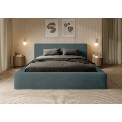 Meublorama Lit coffre VELORA Vert émeraude 180x200 cm Tissu velours doux Sommier relevable Rangement intégré