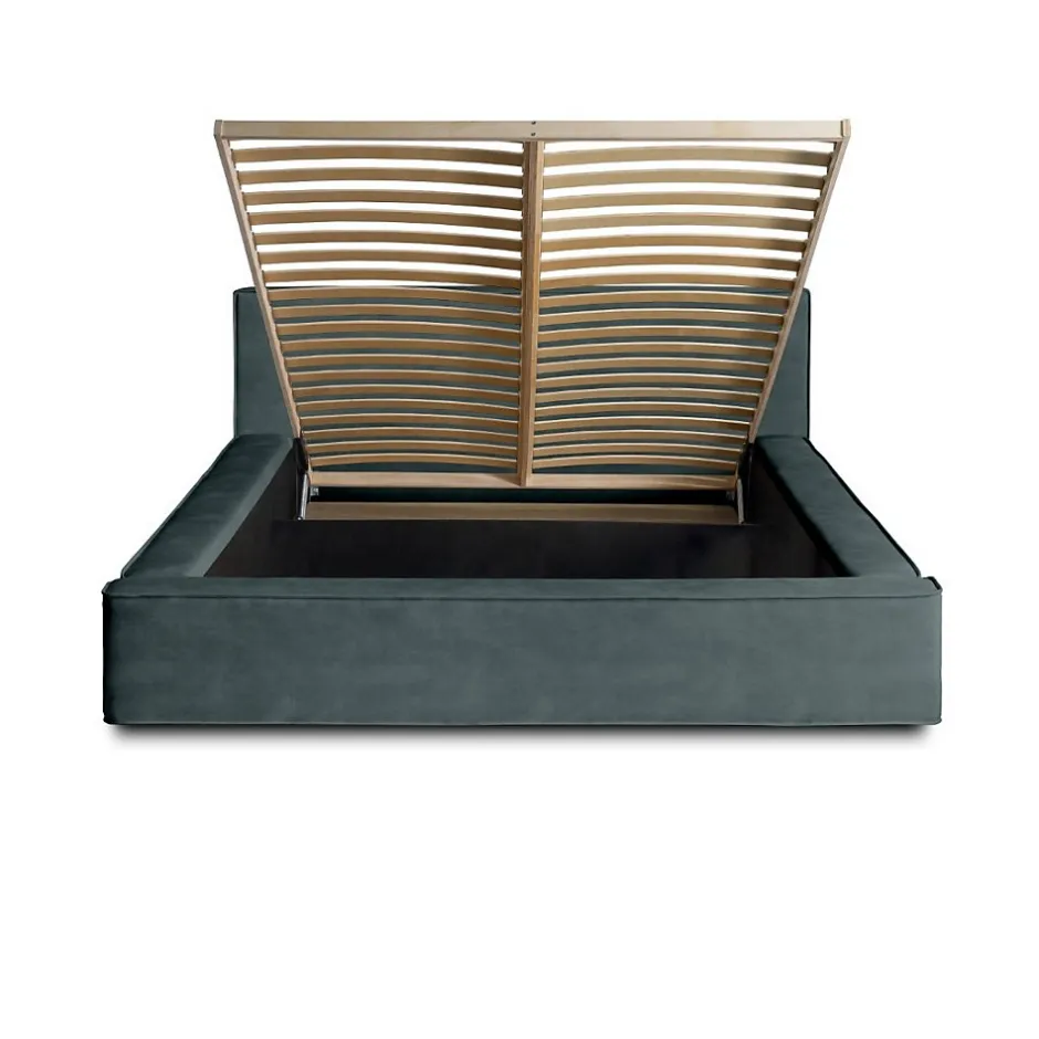 Meublorama Lit coffre VELORA Vert émeraude 180x200 cm Tissu velours doux Sommier relevable Rangement intégré