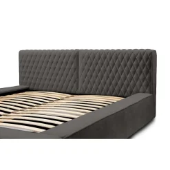 Meublorama Lit coffre VERNON Tissu chenille bouclé Anthracite profond 140x200 cm Sommier relevable Design haut de gamme Hot