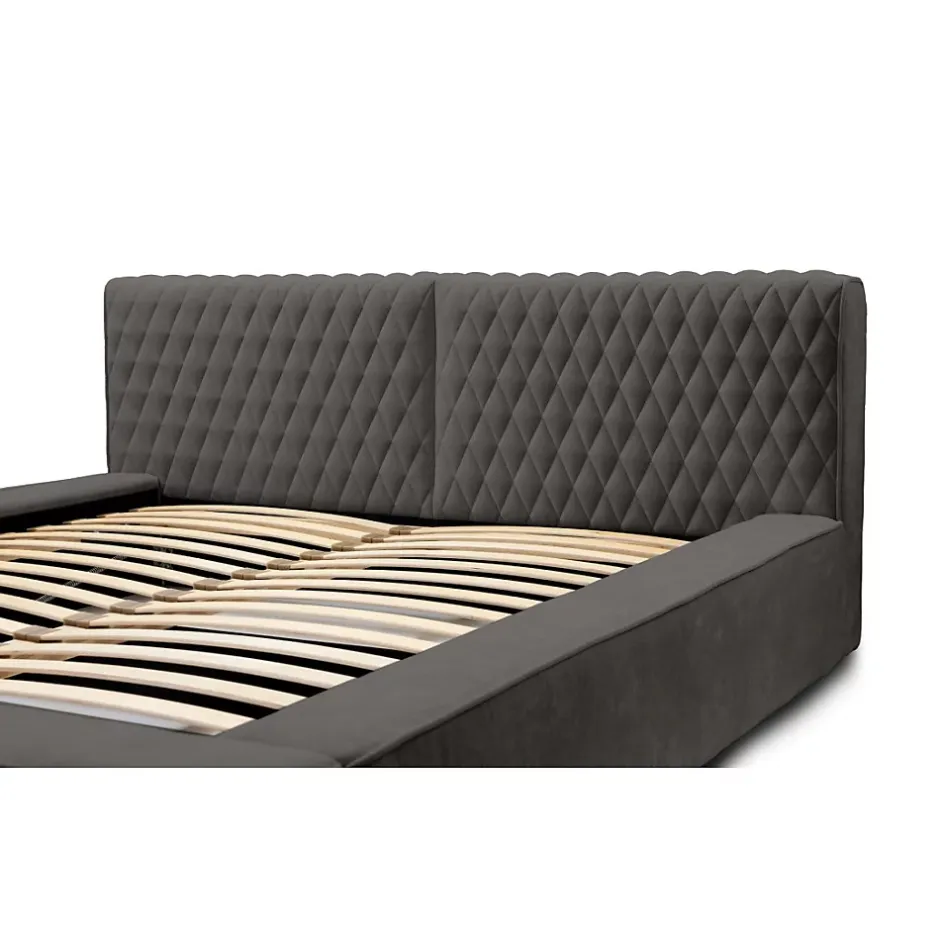 Meublorama Lit coffre VERNON Tissu chenille bouclé Anthracite profond 140x200 cm Sommier relevable Design haut de gamme Hot